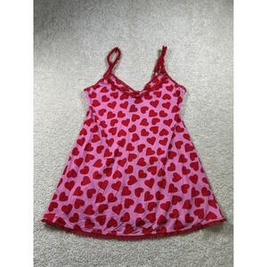 Smart & Sexy Sleepwear Womens Medium Pink Red Heart Chemise Nightgown Lace Bow
